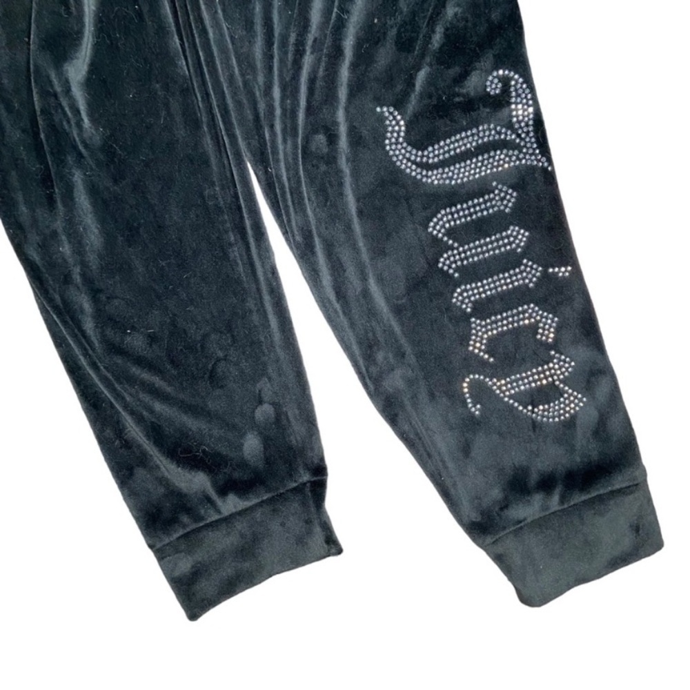 Juicy Couture Black Velour Lounge Set M Y2K Rhinestone Logo Tracksuit Cozy Glam - Picture 8 of 9